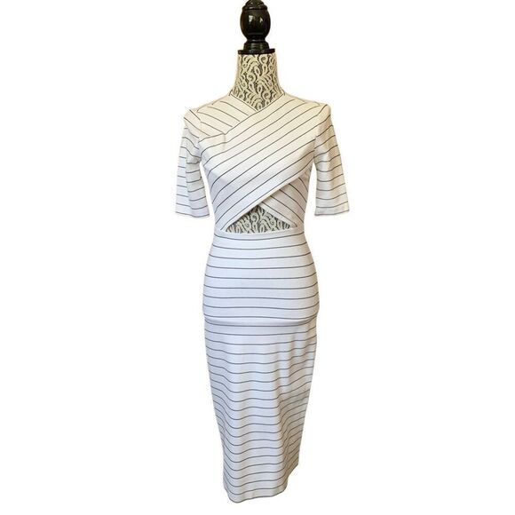 Rosetta Getty Cross Panel Striped Cutout Midi Dress White, Black Size XS - Picture 7 of 12
